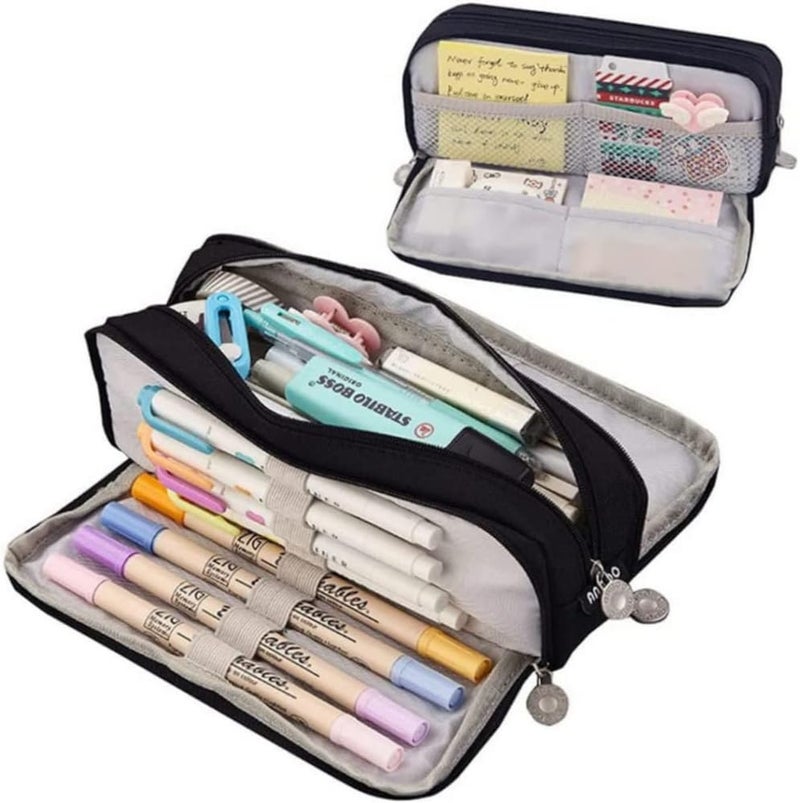 woobles Pencil Cases, Large Capacity Pencil Pouch with Compartments, Portable Pen Organizer, Makeup Bag for School Stationary Office(Black) - Image 1